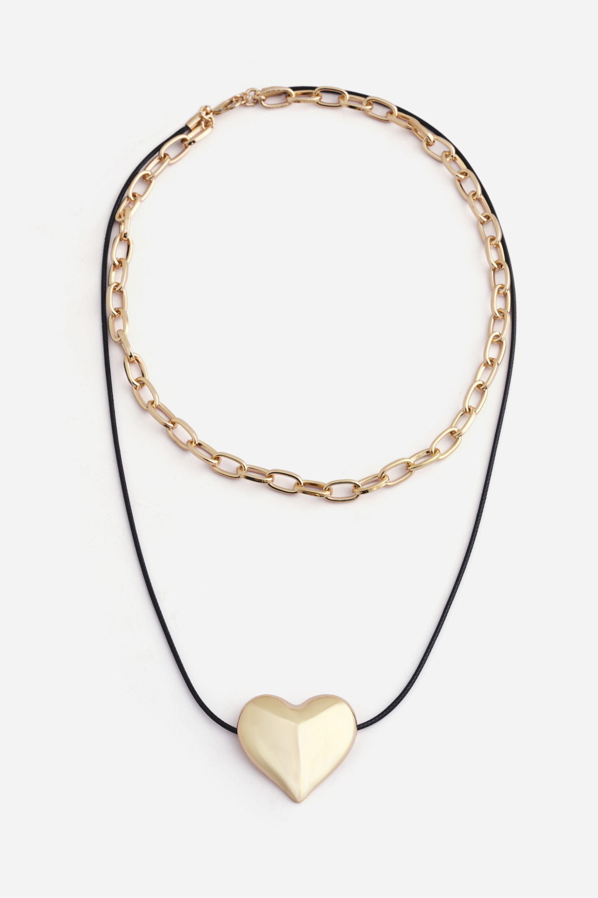 Layered Heart Cord Necklace in Gold, , image 1